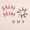 Coffin Press on Nails Medium Dark Pink French Tip Fake Nails Press ons, Full Cover Flase Nails with Glitter Flower Designs Artificial Long Acrylic Glue on Nails for Women 24 Pcs