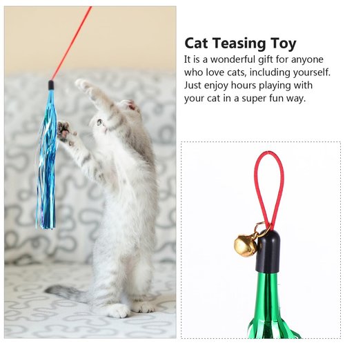 POPETPOP 10pcs Cat Teaser Wand Replacement with Bell Metallic Foil Tassel Cat Wand Toys Interactive Catcher Teaser for Cat Kitten Pet Entertainment Hunting Exercise