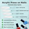 DOCVOEOMH Press on Nails Long Square French Colorful Acrylic Fake Nails with Rhinestones Design Glue on Glossy Full Cover Artificial Gel False Stick on Nail for Girls Women Wedding Manicure 24Pcs