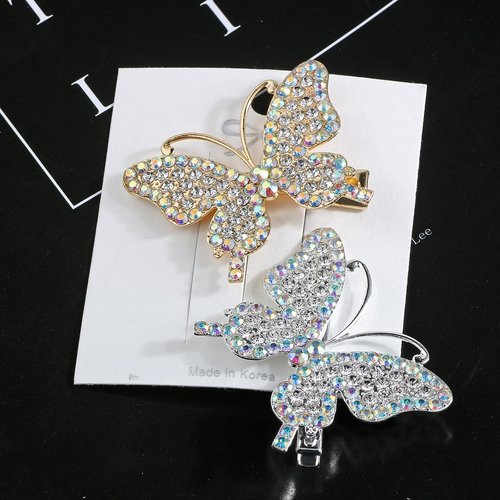 Bartosi Butterfly Hair Clips Gold Rhinestone Butterfly Hair Barrettes Bridal Hair Pins Hair Pieces Hair Accessories for Women and Girls (Pack of 2)