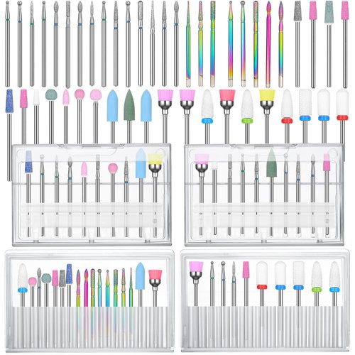 47 Pcs Nail Drill Bits Sets 3/32 Inch Electric Diamond Ceramic Acrylic Gel Nail Bit Kit Nail Supplies Carbide Cuticle Bit for Nail Drill Remover Bits for Home Salon Gel Nails Manicure Pedicure Tools