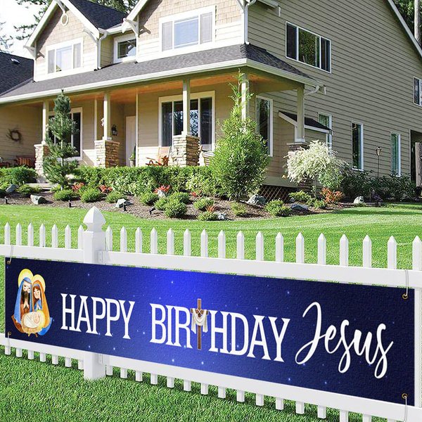Happy Birthday Jesus Banner,Christmas Birthday Banner for Christmas Jesus’s Birthday Party Decorations,Yard Backdrop of Happy Bday Jesus God Party Decor (118” x 19.6”)
