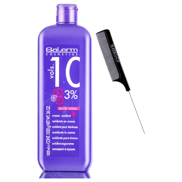 Salerm Cosmetics ALOE VERA Developer Cream Oxidant (w/Sleek Comb) Hydrogen Peroxide Activator for Vision Hair Color Salermvision Haircolor Dye (10 Volume / 3% - 1000 ml)