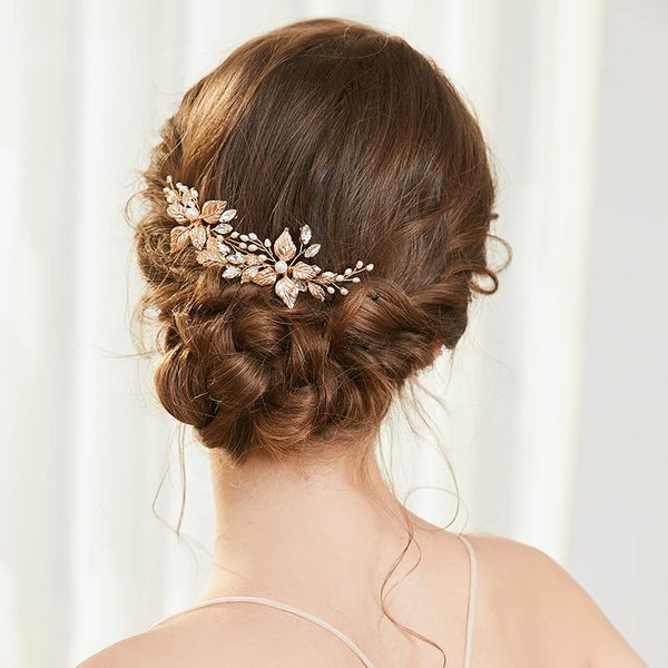 Samlbale Gold Hair Accessories Bride Wedding Hair Pins, Bridal Head Piece Gold Hair Pins Hair Accessories for Women girls Pack of 2