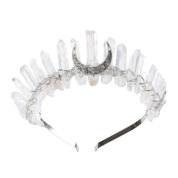 AWAYTR Raw Crystal Quartz Crown – Rhinestone Tiara Mermaid Headband for Woman Weeding and Parties (Transparent(oblique))
