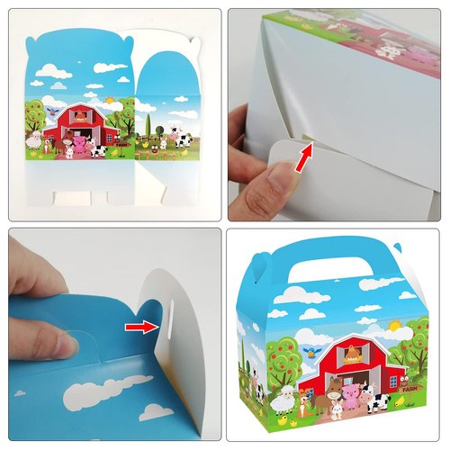 CIEOVO 24 Pack Farm Animals Party Goodie Gift Boxes, Farm Animals Paper Gift Boxes Bags for Barnyard Farm Animal Theme Boys Girls Birthday Baby Shower School Activities Party Supplies Decoration