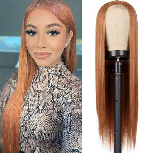 SOUTHEARTH Long Straight Ginger Wigs for Women, Orange Straight Wigs with Side Part Synthetic Hair Replacement Wig for Daily Party Use 26inch