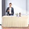 Pearled Ivory Spandex Table Skirts Table Covers for Rectangle Tables 6ft, Pearled Ivory Stretchable Folding Table Cloth for Weddings, Birthday Parties, Banquet, Baby Shower