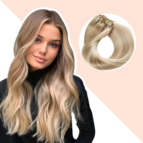 Evala Clip in Hair Extensions, 7pcs 120g Clip in Hair Extensions Real Human Hair 16 inch Clip ins #P18/613 Ash Blonde Mix Bleach Blonde Hair Extensions Highlight for Blonde Remy Human Hair Extensions