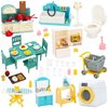 ONEST 84 Pieces Dollhouse Furniture Set Mini House Accessories with Bathroom Kitchen Dining Room Laundry Room Miniature 1:12 Furniture Accessories Model for Kids