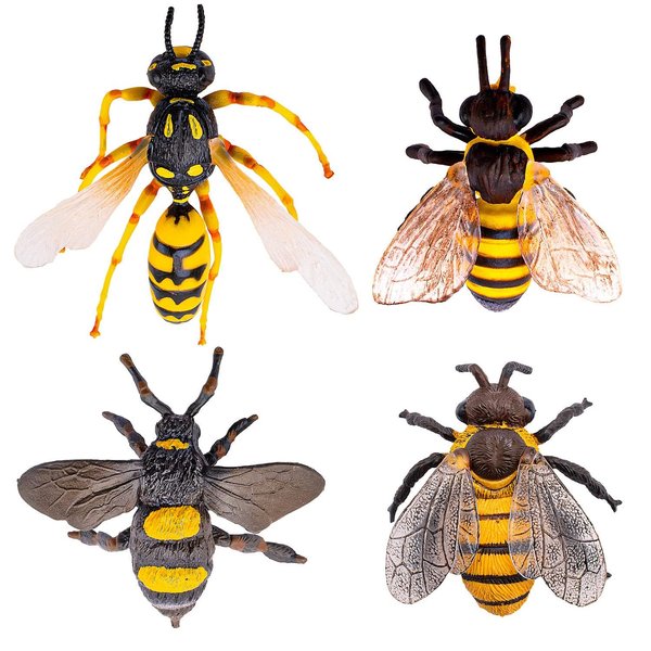 4 Pcs Bee Figurine Set Realistic Bee Figure Honeybee Figurines Bees Model Various Bees Model Fake Bees Animal Figures Insect Toy for Science Project Cake Topper