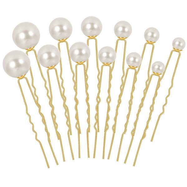 36 Pcs Wedding Pearl Hair Pins Bridal Pearl Rhinestone Wedding Hair Accessories, Pearl Bobby Hair Pins Clips for Brides Bridesmaid Gril Women (Single Pearl Hair Pins) (Gold,White)