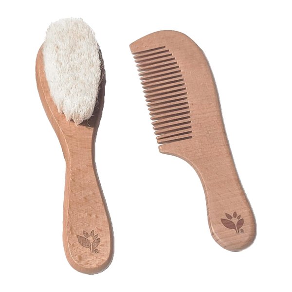 green sprouts Baby Brush & Comb Set | Gently grooms baby's hair | Made of natural wood and bristles