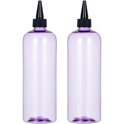 driew Applicator Bottles for Hair, 16.9oz Clear Purple Hair Squeeze Bottle for liquids Twist-On Top Tip Cap Color Applicator Bottle Hair Dye Bottle Pack of 2, DW240002