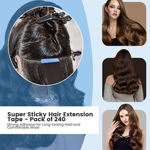 YAFIYGI Tape for Tape in Extensions 240Pcs Replacement Tapes for Hair Extension Double Sided Mini Bold Hold Lace Front Single Sided Adhesive Hair Extension Tape Tabs Wig Tape Beauty Tools (Blue)