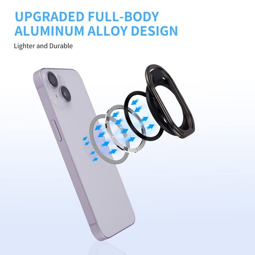 Rimyam Magnetic Phone Ring Holder for MagSafe Removable Finger Ring Grip Kickstand Cellphone Stand Mag Safe Accessories for iPhone16/15/14/13/12 Series Black
