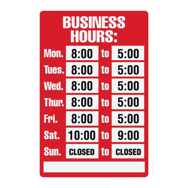 Cosco Sign Kit, Business Hours, 8 x 12 Inches (098071)