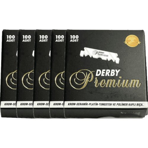 Derby Premium Single Edge Razor Blades, Razor Blades, Single Edge, Ultra Sharp, Chromium - Ceramic - Platinum - Tungsten and Polymer Coated Edges (5)