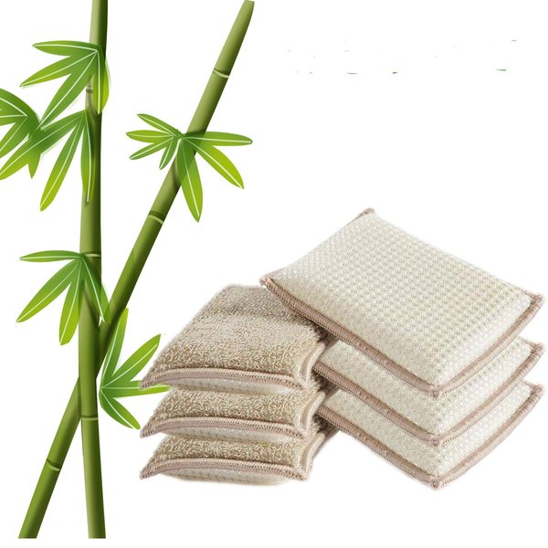 UKEENOR Natural Bamboo Sponges Kitchen Cleaning Sponges Dish Sponges Reusable Dish Washing Sponges Super Absorbent 6 Packs