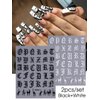 Letter Nail Art Stickers Black White Alphabet Old English Character Stickers Self-Adhesive DIY Nail Decals Retro Gothic Nail Stickers for Nail Art Big Letter Nail Art Design Cute Nail Decals 4PCS