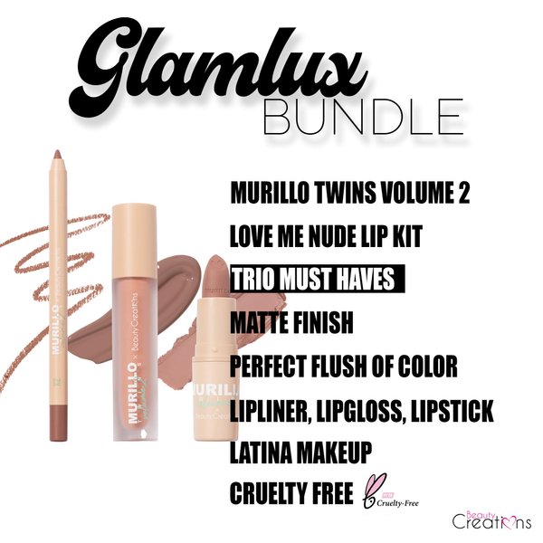 Glam Lux Beauty Bundle Beauty Creations X Murillo Twins Vol. 2 Love Me Nude Lip Kit & Collagen Infused Lip Mask, Long Lasting Matte Lip Liner, Lipstick & Lip Gloss