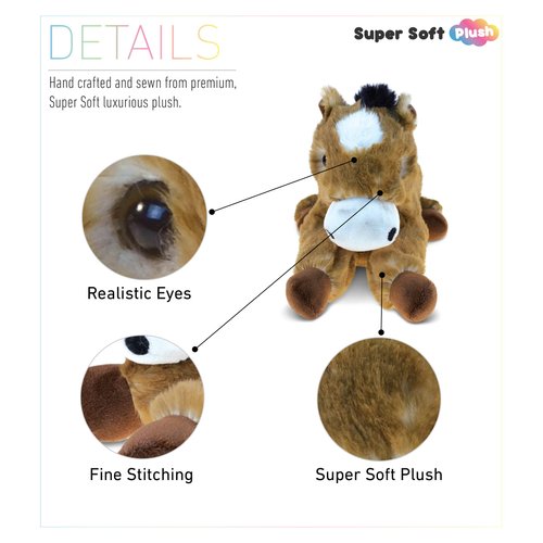 DolliBu Lying Brown Horse Super Soft Stuffed Animal, Cute Realistic Stuffed Animals for Girls. Boys and Adults Animal Gifts, Kids Nursery Décor, Cuddly Barn Plush Toys - 10.5 inches