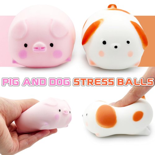 Squishy Dog & Splash Piggy Stress Balls for Kids Squishy Ball Fidget Toys (2-Pack) Sensory Stress Toys Squish Dough Ball Stress Relief Toy Autism Sensory Toys for Autistic Children Party Favors