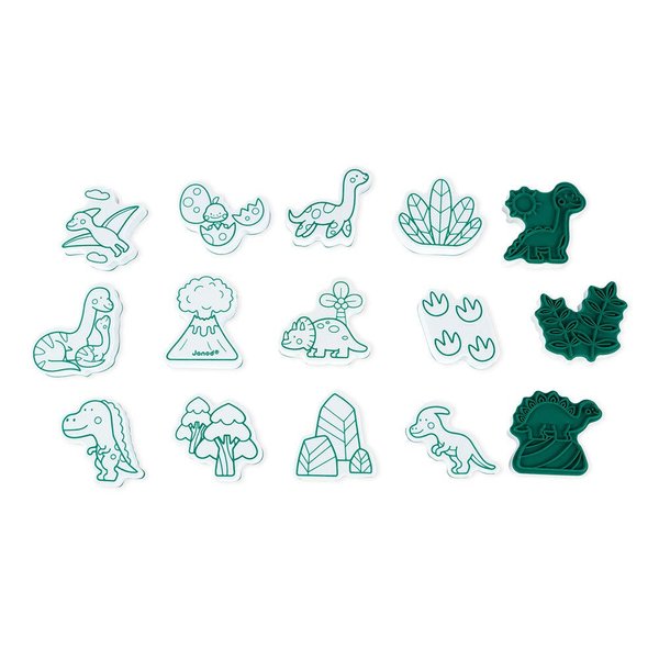 Janod Set of 15 Stampinoo Dino Stamps with Ink Pad - Ages 3+ - J07796