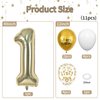 40 Inch Light Gold Number 1 Balloon, 1st Birthday Balloons, Confetti Balloons Gold Birthday Print White Latex Balloons Giant 1 Foil Balloon for Baby Boy Girl 1st Birthday Party Decorations Anniversary