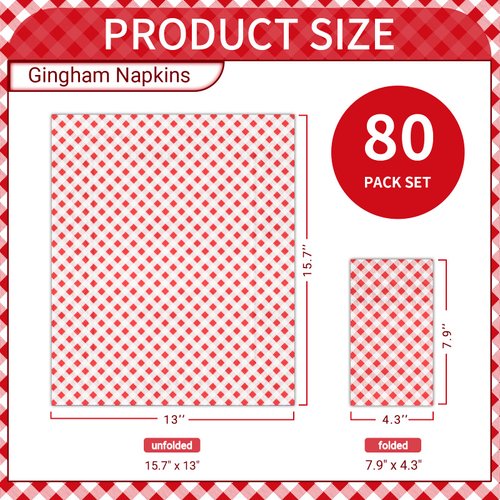 DYLIVeS Red Gingham Napkins, 80 Pack Red and White Checkered Guest Towel Plaid Party Napkins Disposable Paper Hand Towels for Luncheon, Picnic, Birthday, Easter, Graduation Party Napkins, 3-Ply