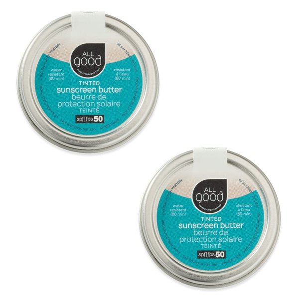 All Good Tinted Mineral Sunscreen Butter - Zinc Oxide - Coral Reef Safe - Water Resistant - UVA/UVB Broad Spectrum - SPF 50+ (Butter)(2-Pack)