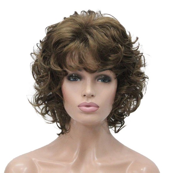 Aimole Women Short Curly Wigs Heat Resistant Natural Capless Hair Synthetic Wig 10"(12 Light Reddish Golden Brown)