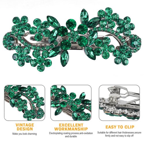 Crystal Hair Barrettes, Rhinestone Flower Leaf Shape Hairpins Hair Clips, Sparkly Austrian Hairgrip Hair Headwear Accessories for Women Girls (Green)