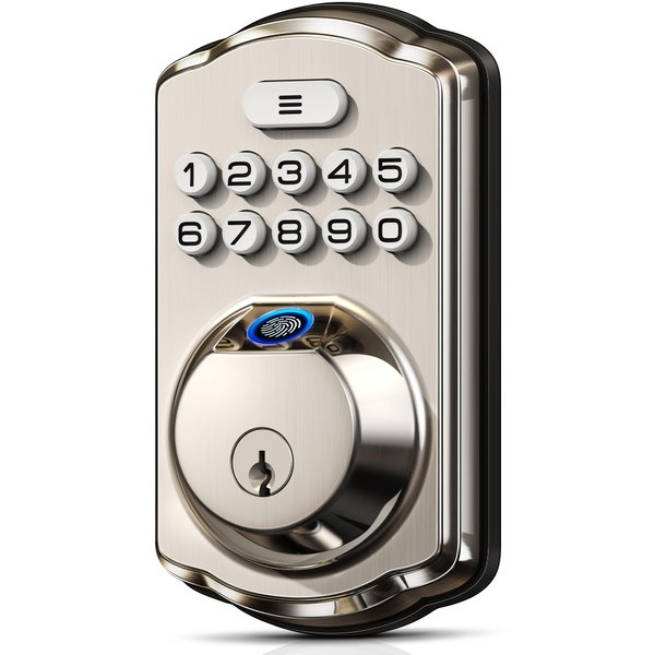 Veise Fingerprint Door Lock, Keyless Entry Door Lock, Electronic Keypad Deadbolt, Biometric Smart Locks for Front Door, Auto Lock, Anti-Peeking Password, Easy Install, Satin Nickel