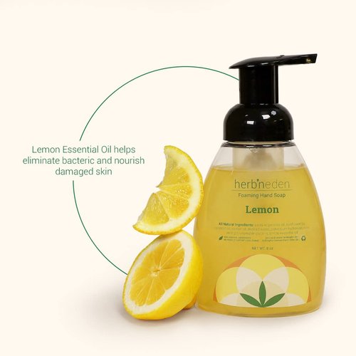 Herb’N Eden Lemon Foaming Hand Soap, Moisturizing for Dry Skin, Gentle Hand Wash, 100% Pure Ingredients, Essential Oils, 8 oz