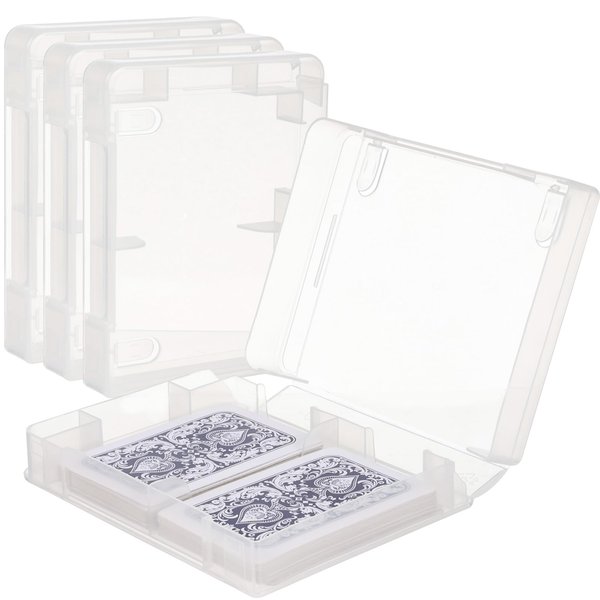TLY 4pcs Plastic Playing Card Case Clear Card Deck Box Acrylic Playing Game Card Storage, 2 Decks Snaps Closed Card Holder Blank Business Card Organizer for 3.4x2.2inches Size Card