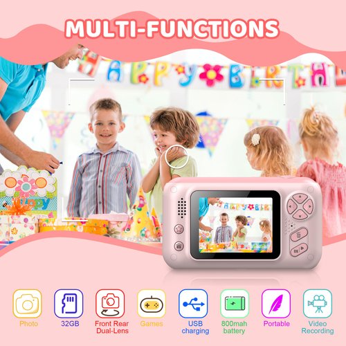 Makolle Kids Camera, Kids Camera for Girls, Kids Digital Camera, Kid Video Camera for vlogging, Kids Video Camera with Flip-up Lens for Toddler Camera 3 4 5 6 7 8 Years Old Girls