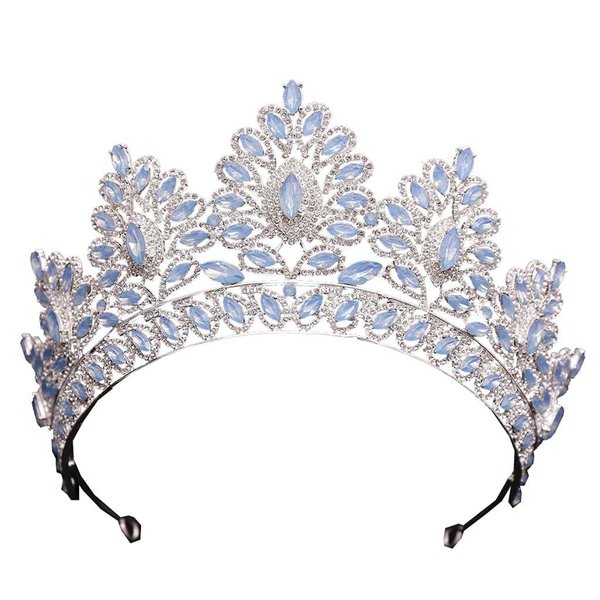 Vintage Cocktail Party Hair Accessory Blue Rhinestones Christmas Halloween Costume Crown for Women,Light Blue 14