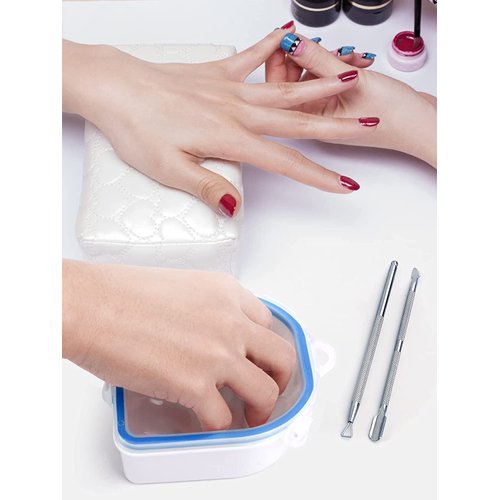 Nail Soaking Bowl, Soak Off Gel Polish Dip Powder Remover Manicure Bowl with Triangle Cuticle Peeler and Stainless Steel Cuticle Pusher Nail Art Tool (Blue-1Piece)