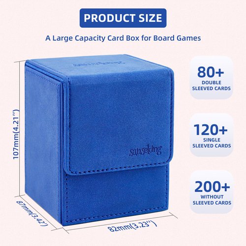Sanseking Card Deck Box for MTG Commander Deck Box fits 100+ Single Sleeved Cards Lamb Leather Card Box Magic Card Boxes for MTG TCG CCG (Vertical,Dark Blue)