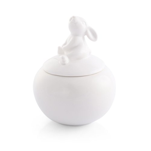 Arthur Court Sugar Bowl, White Stoneware, Setting Bunny Design on Lid, Durable and Easy to Clean - Whimsical and Elegant, Perfect for Tea or Coffee Time, Enhances Easter Table Décor