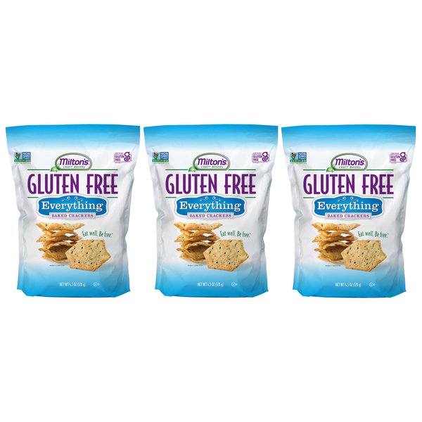 Milton's Craft Bakers Gluten Free Everything Crackers - Baked Everything Crackers, Everything Bagel Inspired, Non-GMO Project Verified, Kosher, Certified Gluten Free Snack - 4.5 Oz, Pack of 3