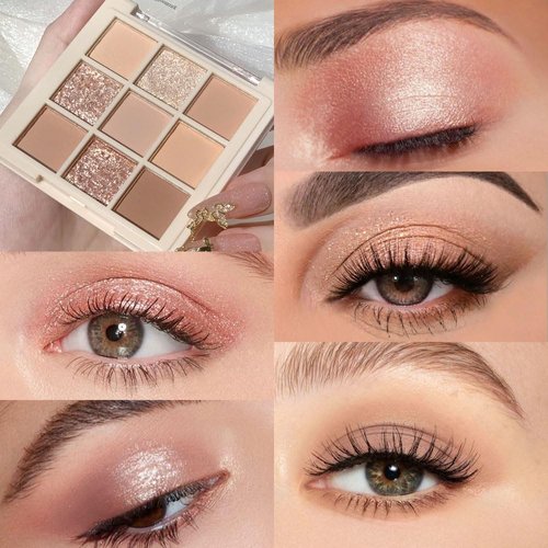AMY'S DIARY Matte Shimmer Eye Shadow Palette Makeup,Eyeshadow Long Lasting Waterproof Cruelty-Free, 9 Blendable Shades in Smooth Matte and Shimmer Finishes with Gorgeous Pearls for Girls (03#)