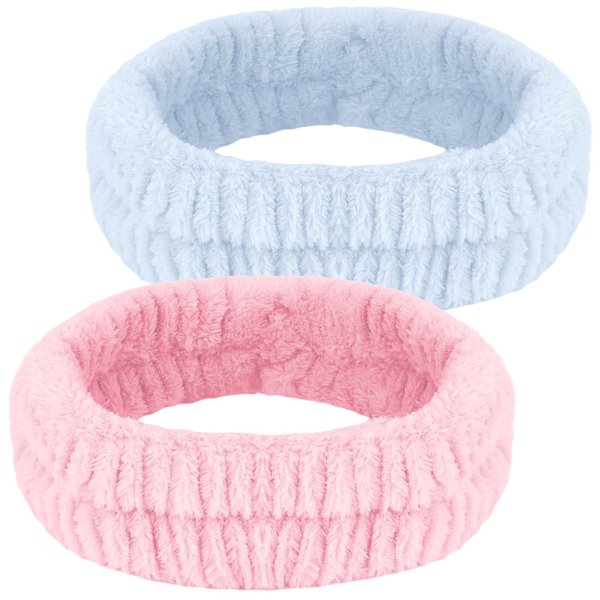 Chanaco Spa Headband, Face Wash Headband, Skincare Headband, Makeup Headband, Headband for Washing Face, Teen Girl Gifts Trendy Stuff, Hair Accessories for Women Girls (Blue,Pink)