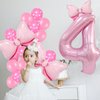 Pink Birthday Balloons Pink Bow Balloons 40 Inch Number Balloons Set for Pink Birthday Decorations 4 Year Old Girl Birthday Party Decoration Balloon Aluminum Film Balloon