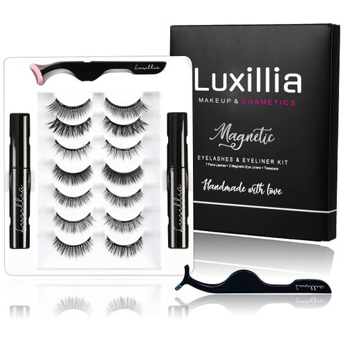Luxillia Magnetic Eyelashes with Eyeliner 10-Piece Set, Most Natural Looking Magnetic Lashes Kit with Applicator, Best 8D, 3D Look, Reusable Fake Eye Lash, No Glue, Strongest Waterproof Liquid Liner
