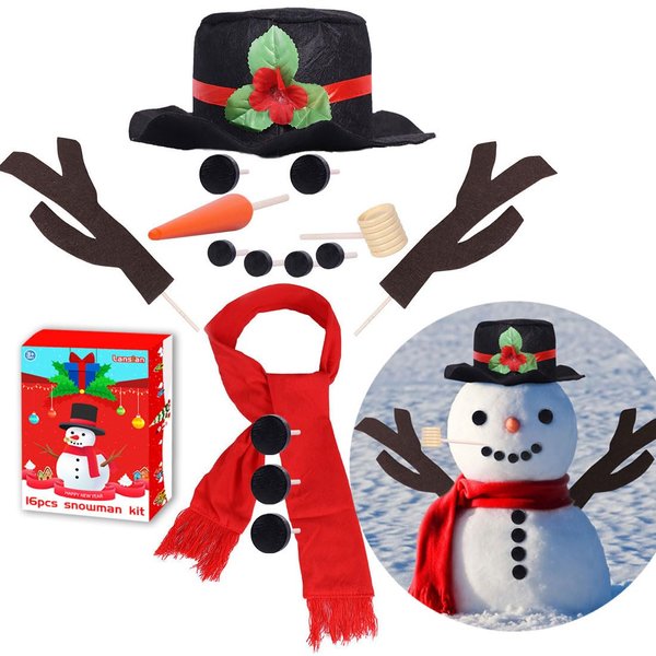 Lansian 16Pcs Christmas Snowman Decorating Making Kit Snow Toys Outdoor Fun Kids for Christmas Winter Holiday Party Decoration Gifts Funny Toys