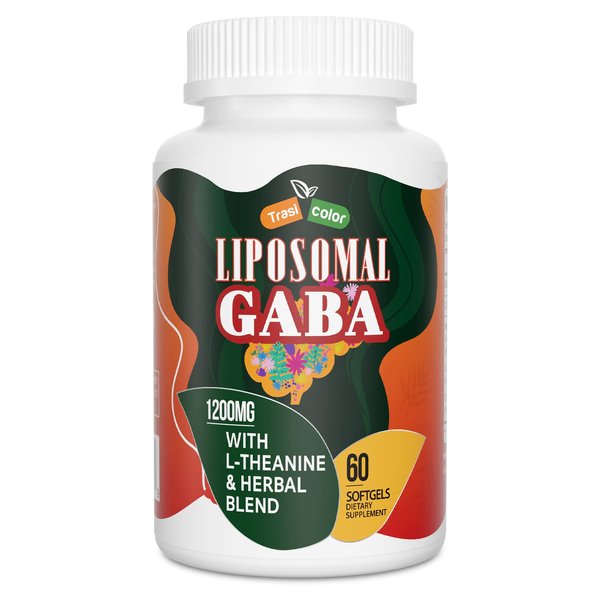 Trasicolor Liposomal GABA with L-Theanine Supplements 1200mg - High Absorption GABA Complex with Ashwagandha, Chamomile, Tart Cherry Herbal Supplements for Men and Women, 60 Softgels