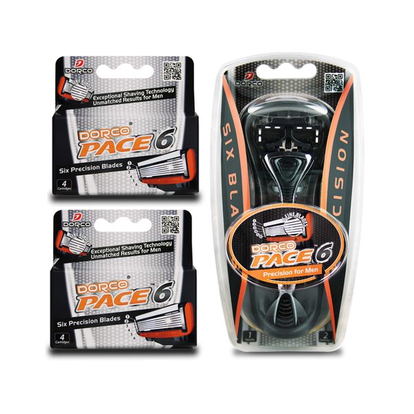 Dorco Pace 6 - Six Blade Razor Blade System - Value Pack (10 Pack + 1 Handle)