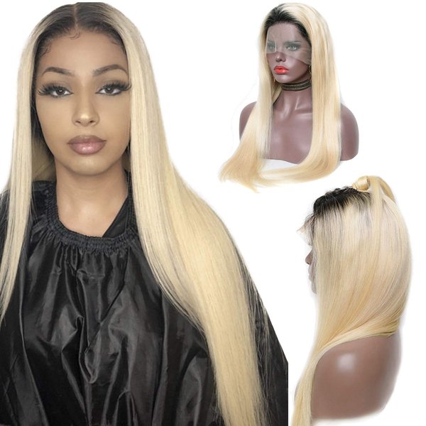 Ubetta Ombre Blonde Lace Front Straight Human Hair Wigs Pre Plucked Natural Hairline with Baby Hair Glueless Brazilian Virgin Remy Lace Wig Bleached Knots Free Part for Black Women